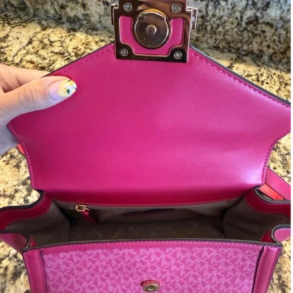 MICHAEL KORS WHITNEY ELECTRIC PINK MONOGRAM TOP HANDLE NWOT - Picture 9 of 11